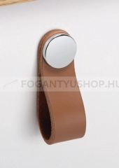 VIEFE Fogantyú FLEXA KNOB - 1 furatos - Fényes króm - Világosbarna bőr - Zamak fém ötvözet - Bőr