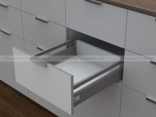 HARN RITMA CUBE M - Duplafalú fémoldalas fiók szögletes oldalkorláttal 83x400mm, max. 35kg