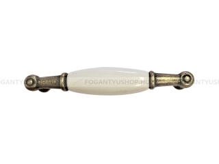 GIUSTI Fogantyú - 96 mm - M010100D1G - Antik patina barna - Zamak fém ötvözet - Porcelán - Porcelánnal kombinált antikolt fém bútorfogantyú