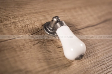 TOMURCUK Fogantyú 4040 - 1 furatos - Fehér - Antik ezüst - Zamak fém ötvözet - Porcelán