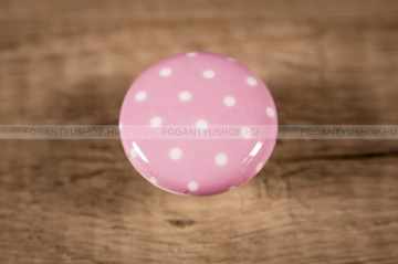 TOMURCUK Gyerek fogantyú pöttyös, kicsi Y-116 - 1 furatos - Fehér - Rózsaszín - Porcelán