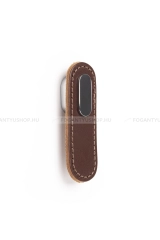 VIEFE Fogantyú OBLONG - 1 furatos - Fényes króm - Barna bőr - Zamak fém ötvözet - Bőr