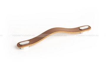 VIEFE Fogantyú OBLONG - 160 mm - Fényes króm - Világosbarna bőr - Zamak fém ötvözet - Bőr