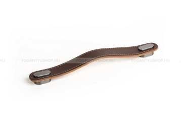 VIEFE Fogantyú OBLONG - 160 mm - Barna bőr - Csiszolt antracit - Zamak fém ötvözet - Bőr