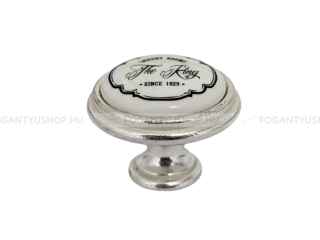 GIUSTI Gomb fogantyú - 1 furatos - P7700Q6M5G - Magasfényű ezüst - Fehér - Zamak fém ötvözet - Porcelán