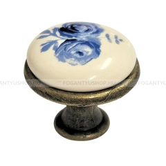 GTV Gomb fogantyú - 1 furatos - GP-0728-J4-A-04 - Fehér - Antik patina barna - Zamak fém ötvözet - Porcelán